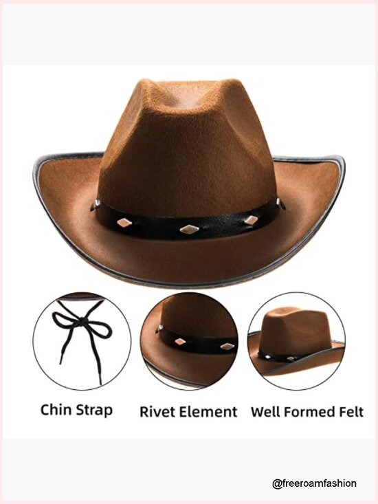 Cowboy Hat with Chin Strap, Wide Brim Felt Western Hat for Adults main image 4